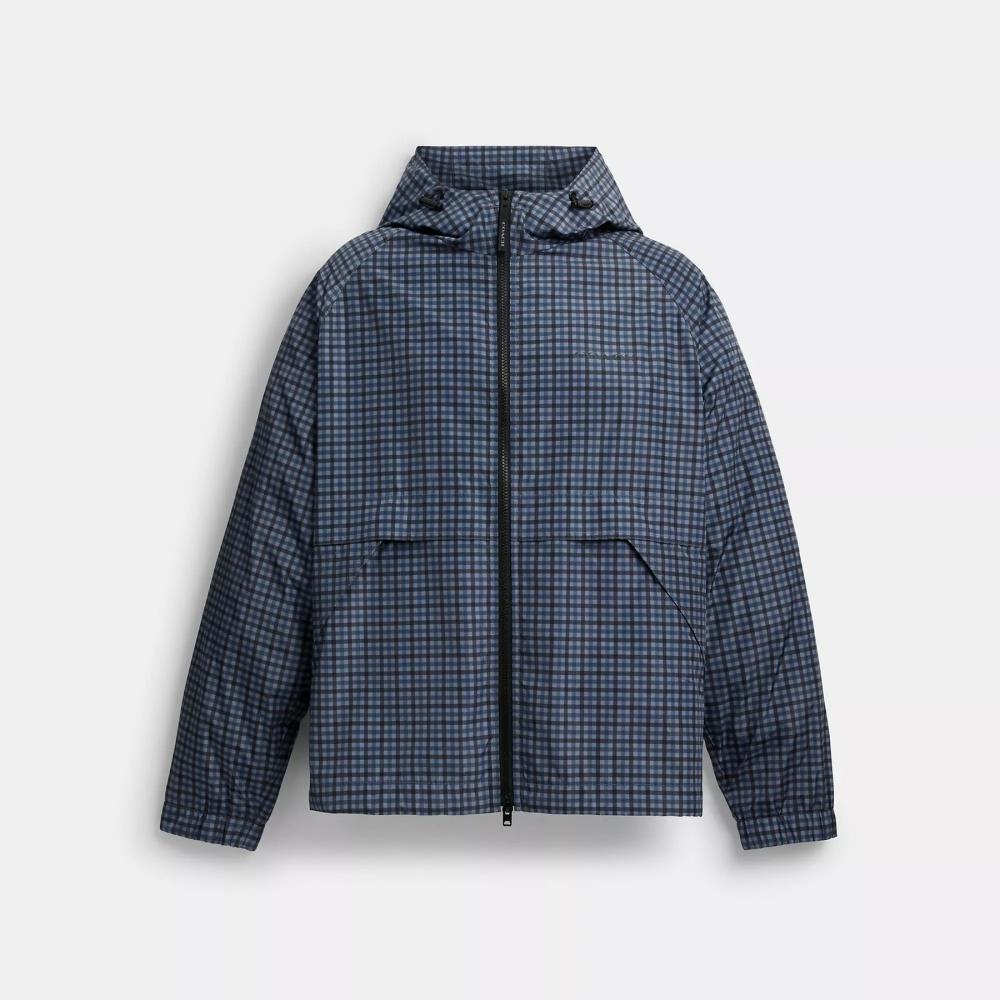 Coach Plaid WIndbreaker In Recycled Polyester Blue