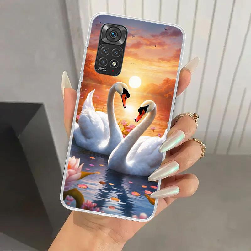 White Swan Grace Art Phone Case for Xiaomi Redmi Note 15 14 14S 13 12S 12 Pro 11S 11 Plus 11T 11E 10S Soft Funda Print Shell Red
