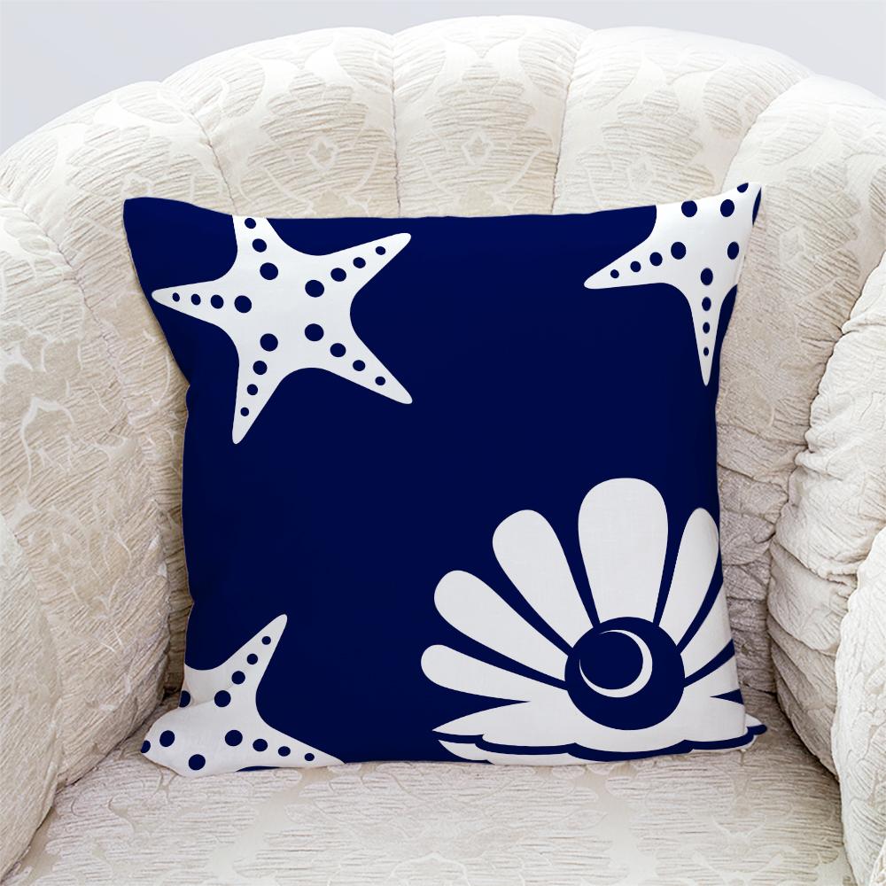 Starfish Shell Compass Anchor Nautical Series Printed Pillowcase Living Room Sofa Cushion Cover Bedroom Room Home Decoration