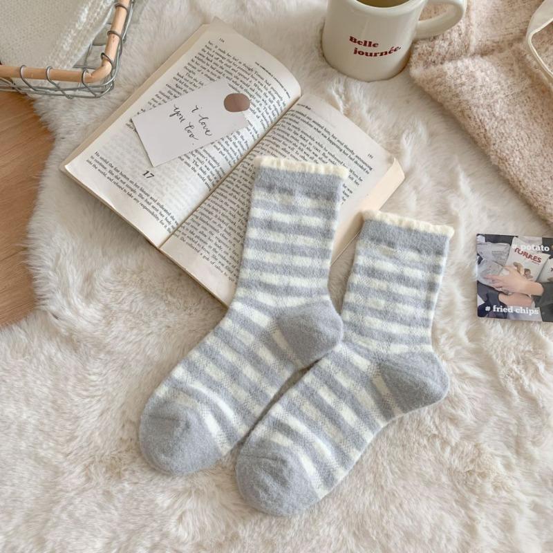 

Клетчатые носки из верблюжьей шерсти, Женские осенне-зимние утолщенные носки до середины икры, Женские розовые милые теплые носки для пола, Длинные носки 1 pair светло-серый