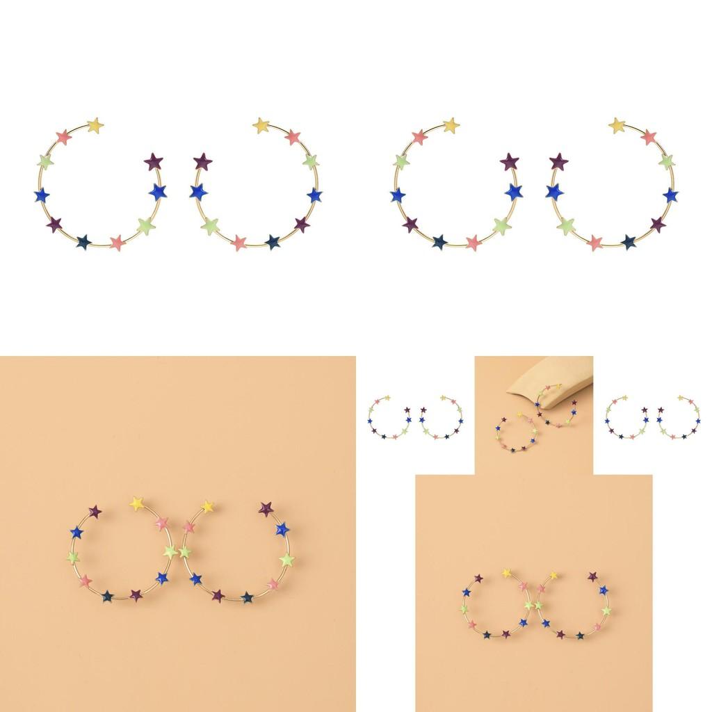 Colorful Star Hoop Earrings For Women Geometric Alloy Fashion Jewelry
