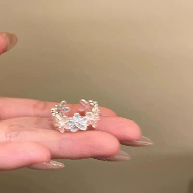 New Fresh Hollowed Out Enamel Opening Colorful Flower Ring with Niche Design, Sweet and Simple Temperament, Handmade Accessory