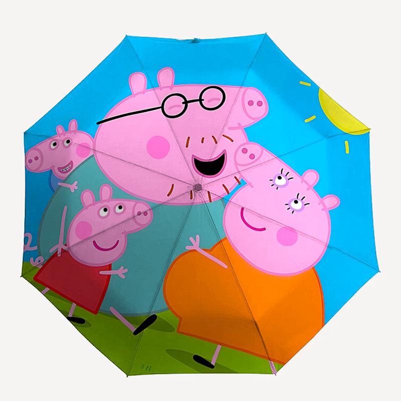 Peppa Pig Family Outdoor Umbrella Automatic Opening and Closing,Portable 3 Fold Design,8 Bone Iron Frame,Festival Gift for Fans,Travel