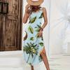 Women Sleeveless Casual Loose Fit Long Dress Hawaiian Print Side Slit Summer Beachwear Maxi Dress Comfortable Lightweight