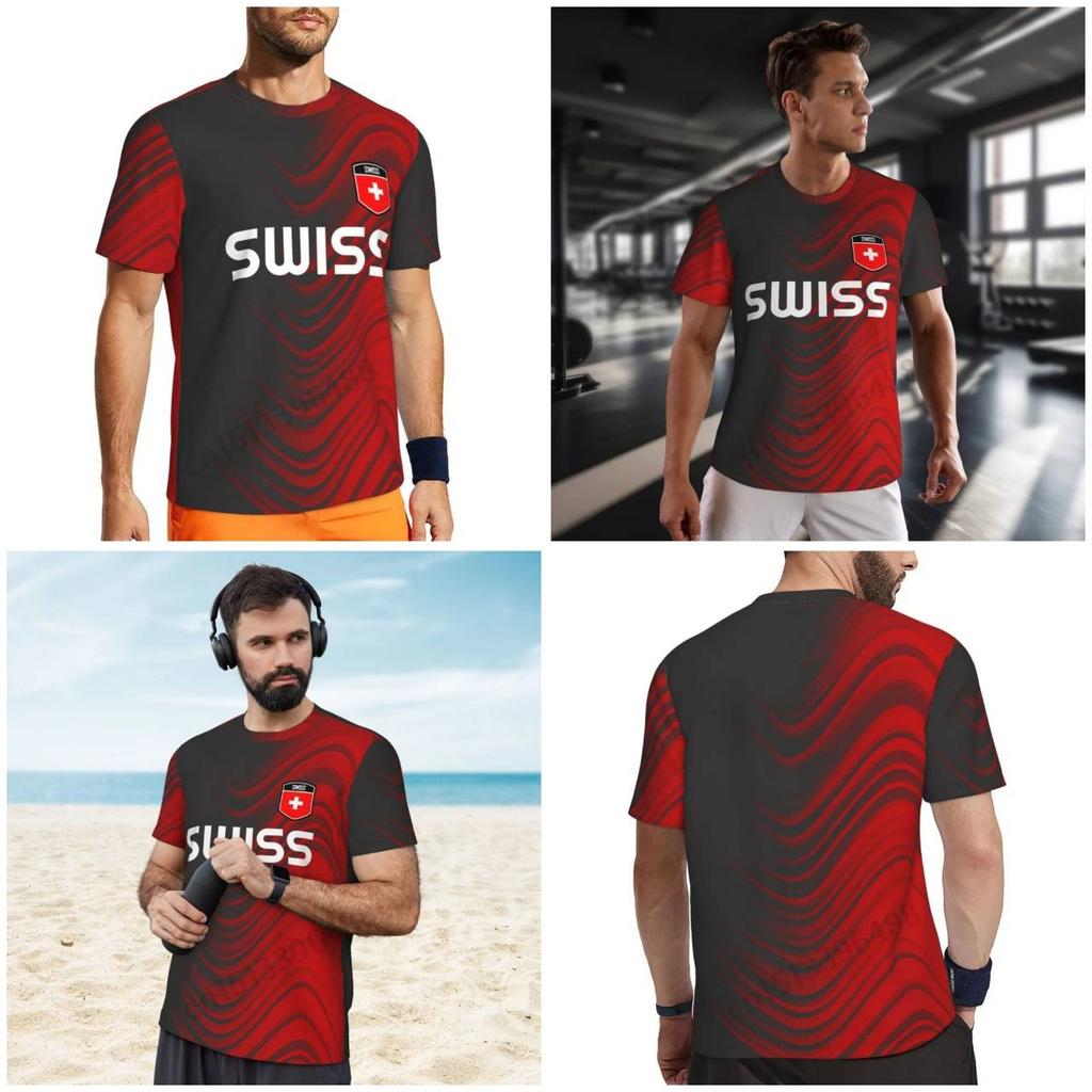 Switzerland Swiss SUISSE Soccer Football Tshirt Print 3D Flag National JERSEY CHEER Training Round Neck Unisex Men Women Sport Short Sleeve Uniform
