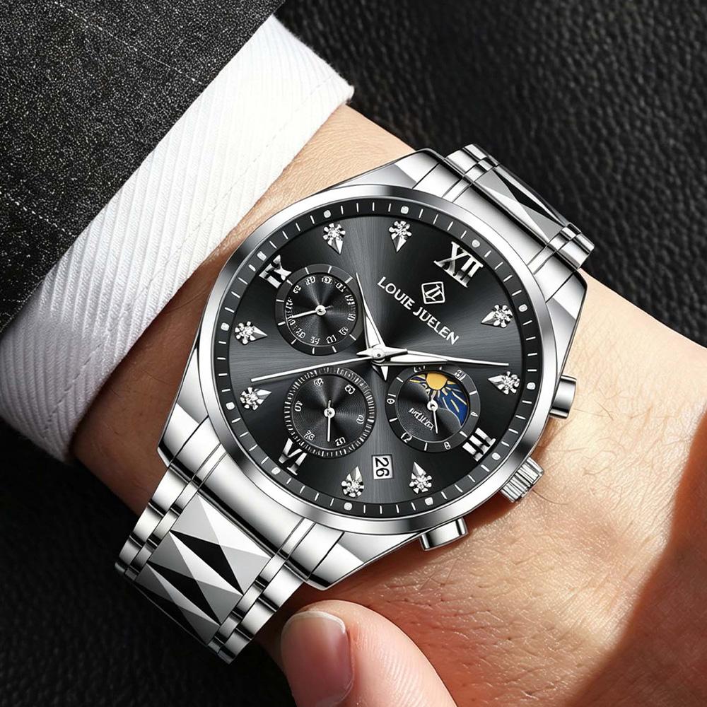 LOUIE JUELEN Men's Quartz Watch Water Resistant Swiss Watch Men's Model Stainless Steel Large Dial Business Quartz Watch reloj