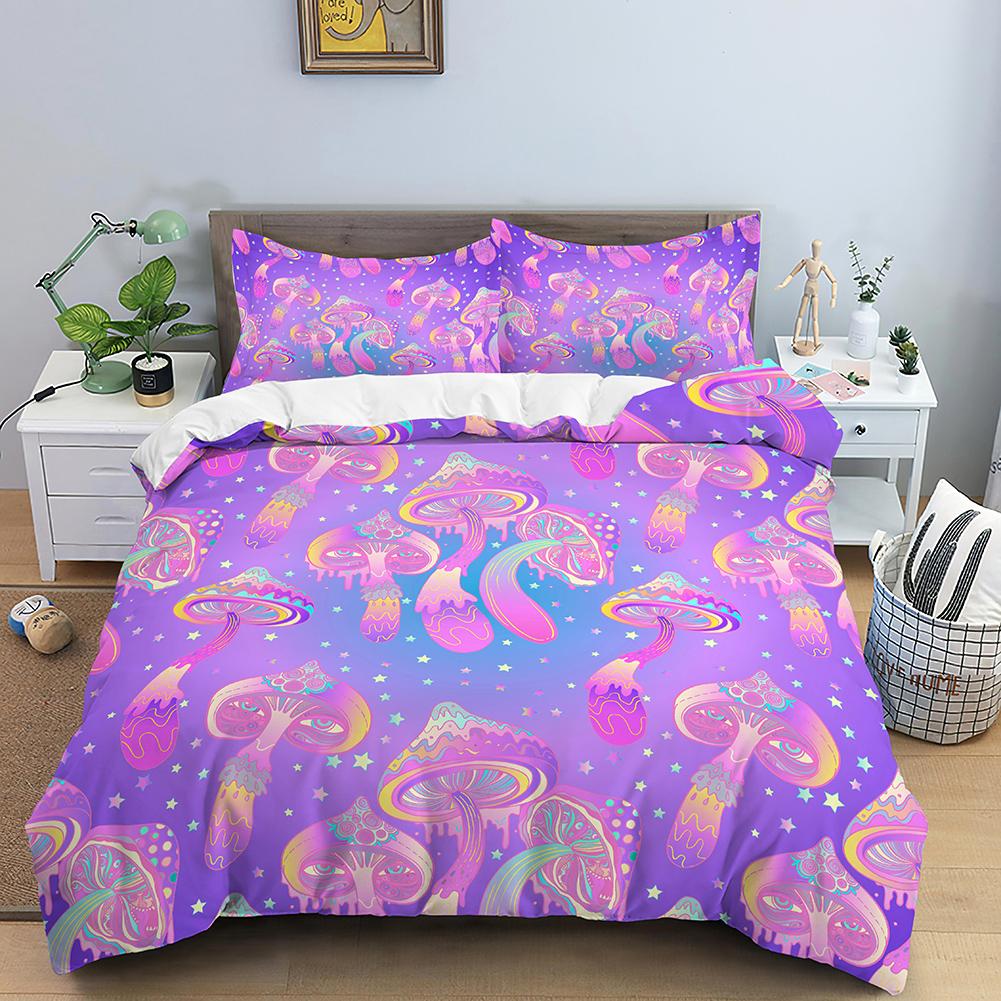 Sada ložního prádla s houbami Psychedelická měkká sada povlaku na přikrývku Fialový povlak na přikrývku Plná Velikost King Queen 2/3ks Polyesterový povlak na přikrývku
