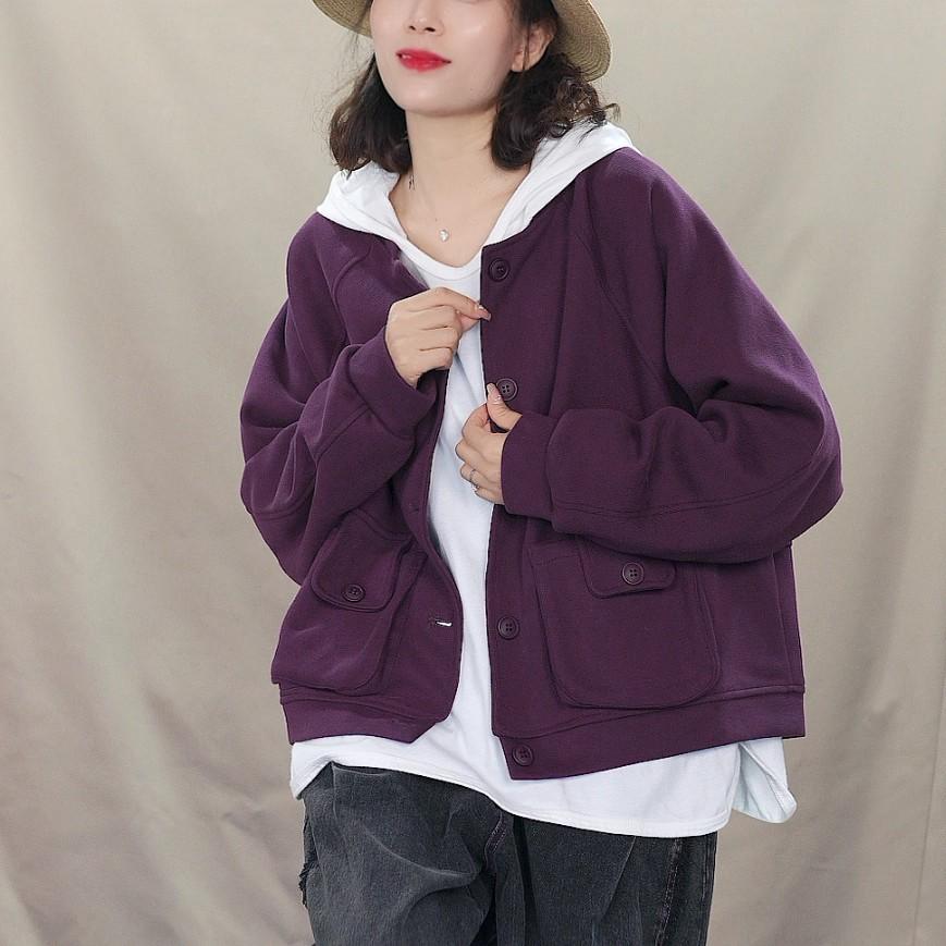 

DIMANAF Новая женская куртка 2025 Короткое пальто Однотонное Пуговицы Длинный рукав Осень Базовые топы Футболка Новый пуловер One Size