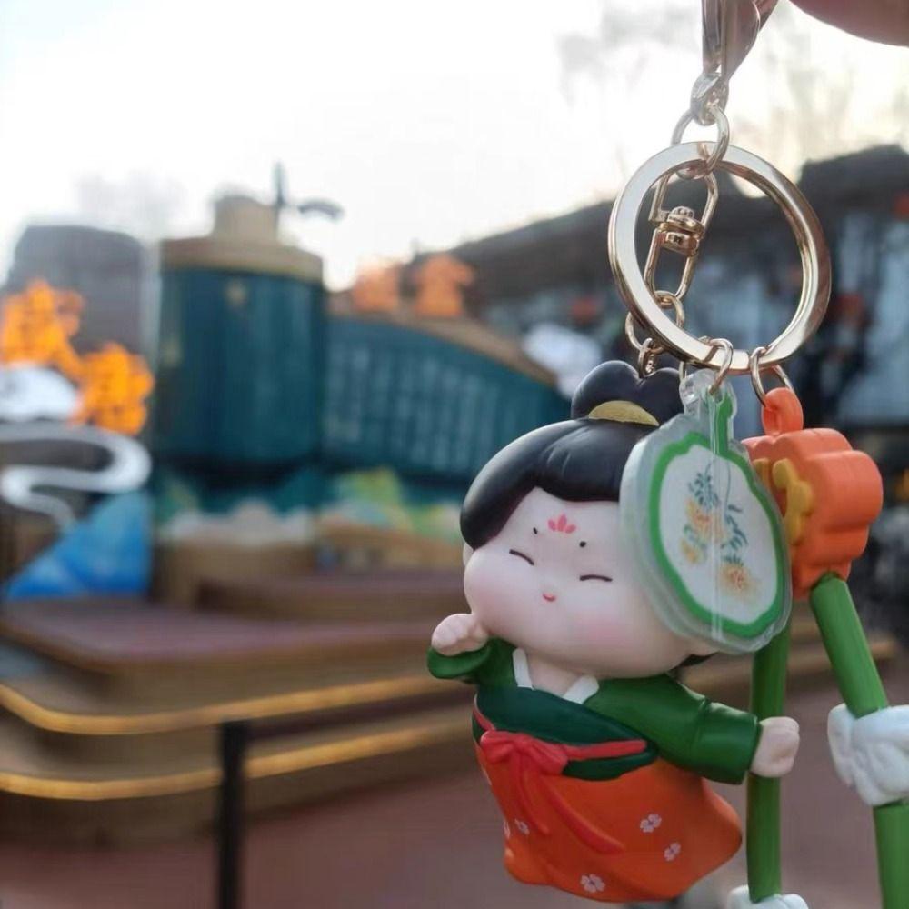 Resin Tang Dynasty Doll Pendant Anti-lost Car Key Ring Ornaments Chinese Style Keychain  Key Decor