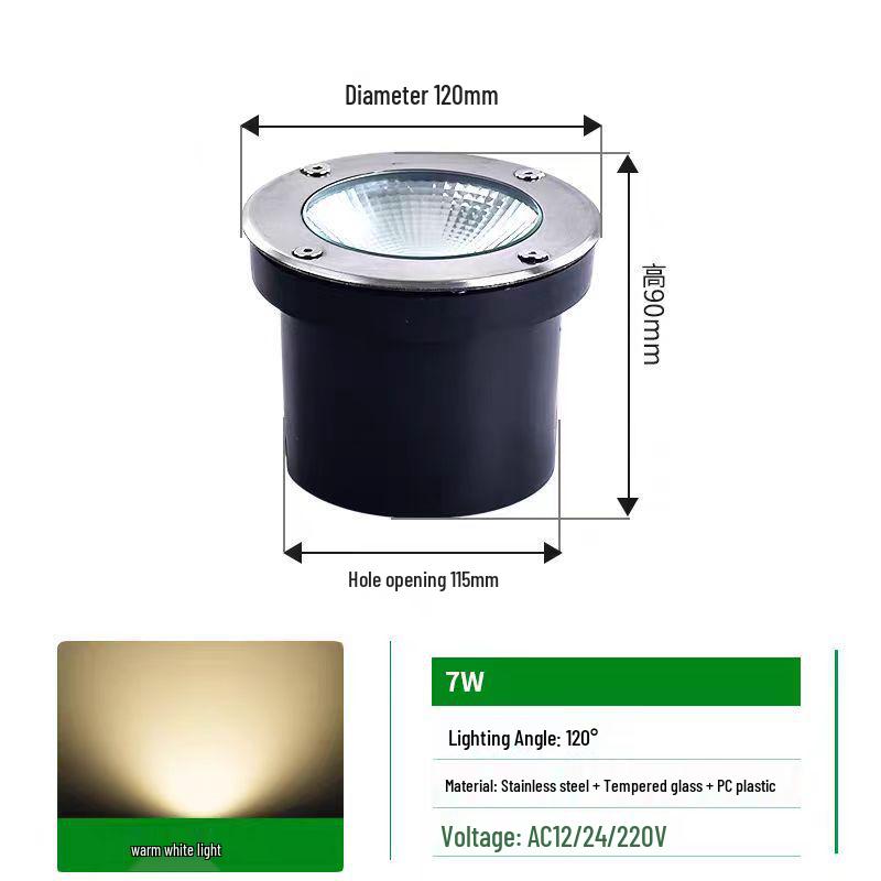 LED Waterproof Outdoor In-Ground COB Light - Round/Square for Courtyard, Walkway, and Lawn Landscaping