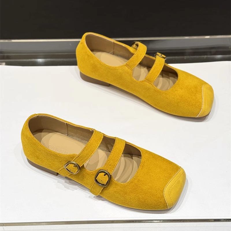 Flat bottom versatile word with ballet single shoes women's new summer retro square head Mary Jane small leather shoes