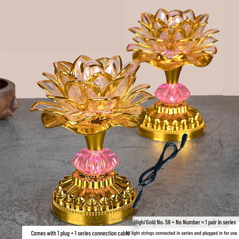 LED Seven-Color Lotus Lamp for Worship and Offering - Electronic Ever-Burning Buddhist Lamp for Guanyin and God of Wealth.