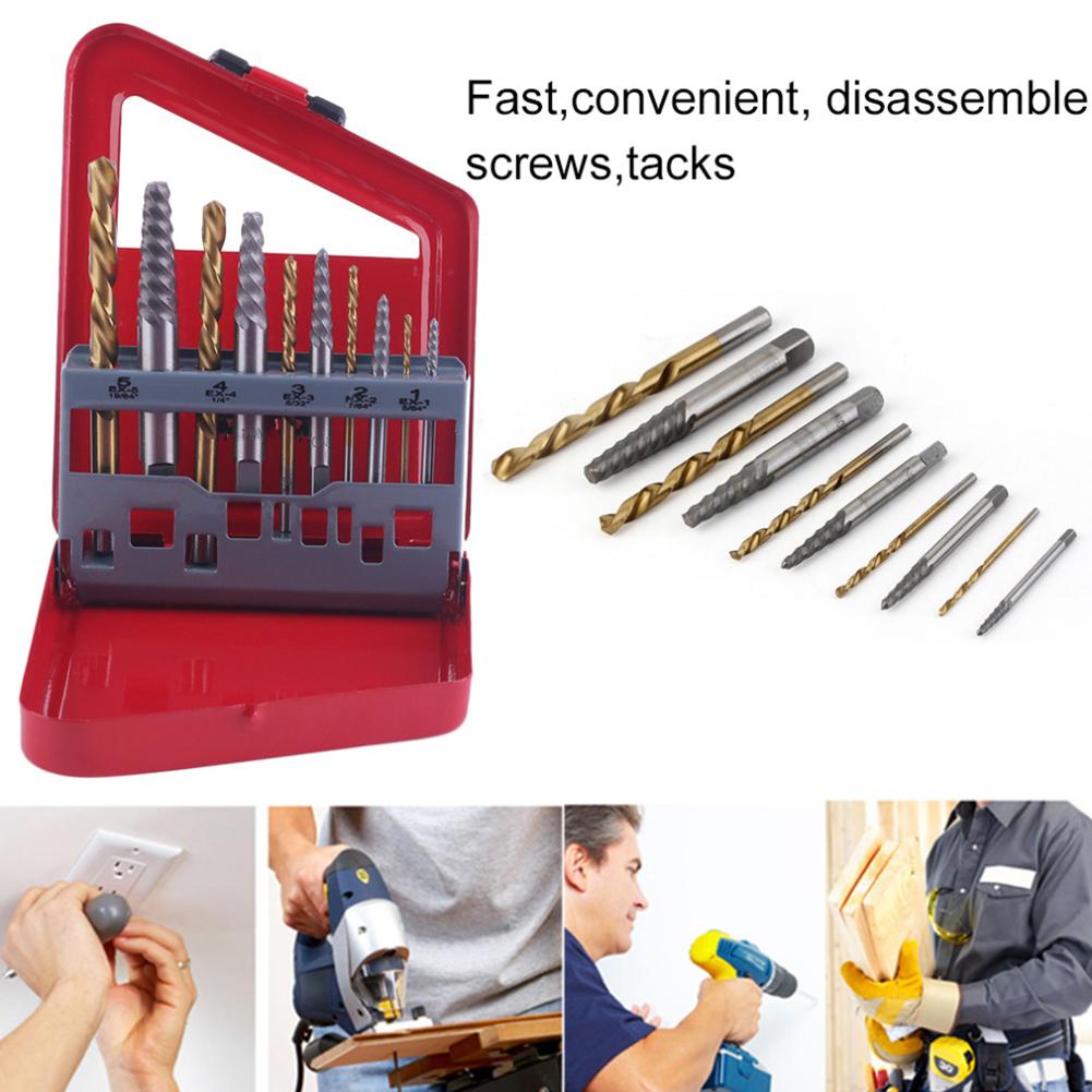 Screw Remover Set Loose Screw Bolt Extractor Woodworking Machinery Maintenance Tool with Iron Box 10PCS/Set