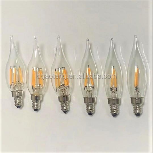 C17 C22 LED Filament Candle Bulb, 230V, 2W, 2200K, for Candlesticks, Nightlights, Pendant Lights, and Decorative Bulbs.