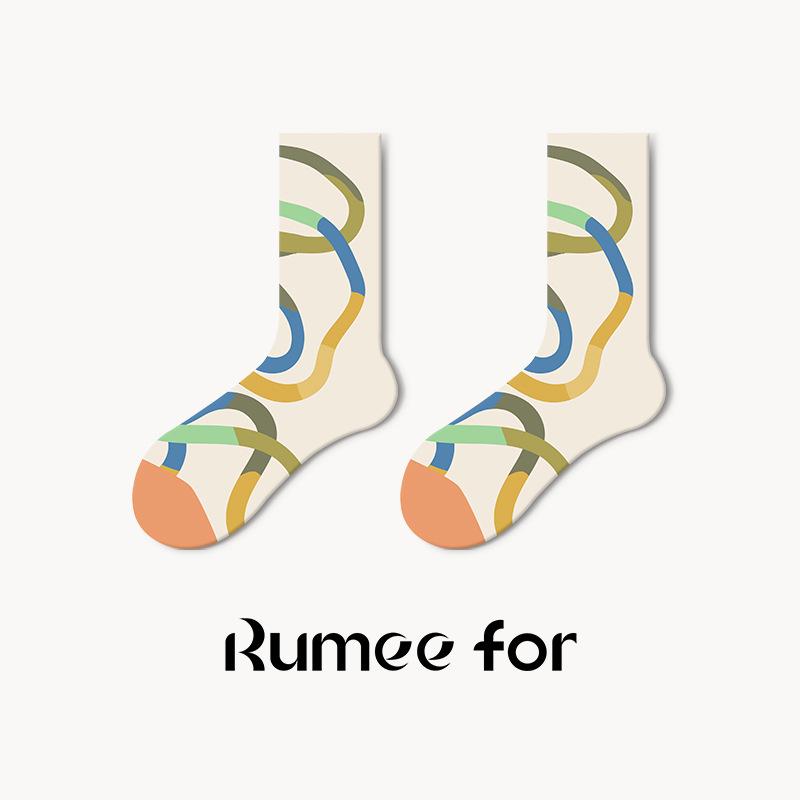 Lumi Cartoon Funny Women's Mid-Calf Socks: Trendy, Niche Design for Spring, Summer, and Winter