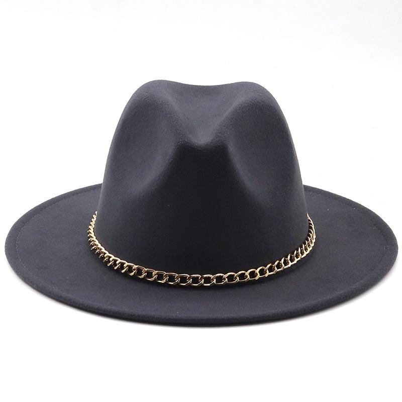 New thin chain accessories European and American autumn and winter solid color woolen top hat European and American fashion jazz hat
