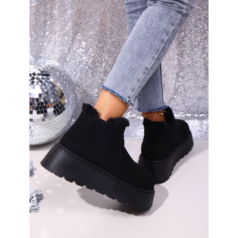 Women's Plus Size Ankle Snow Boots Winter New Minimalist Platform Warm Fleece Lined Boots