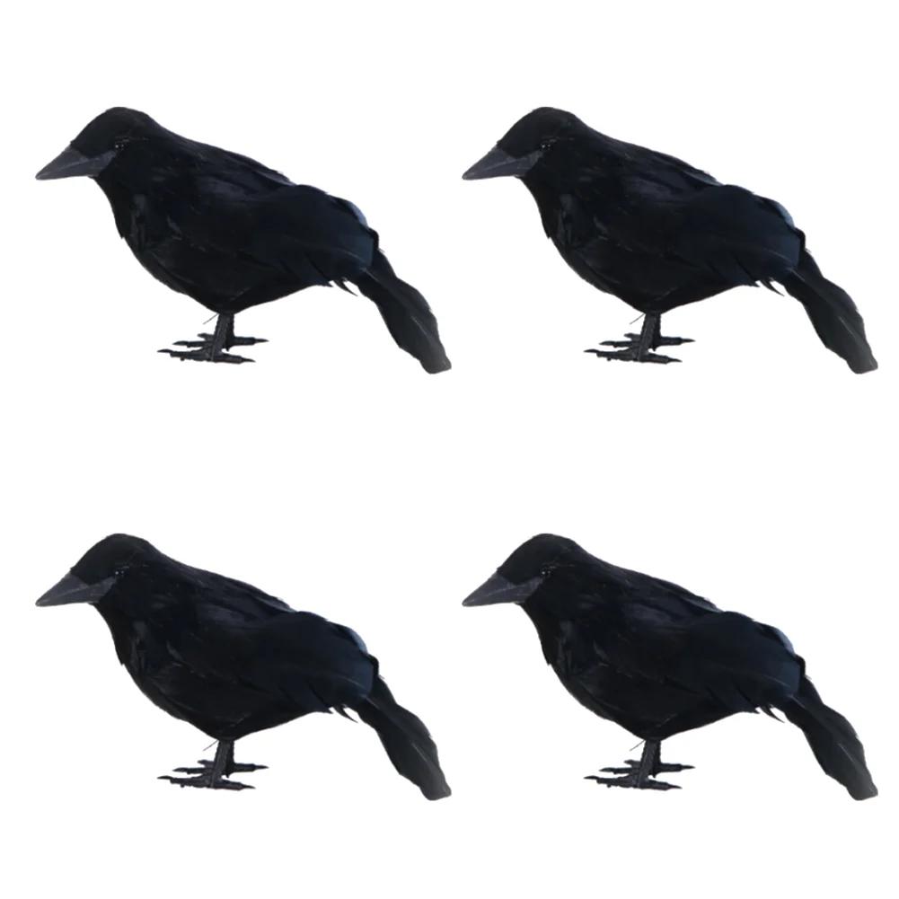 Halloween Artificial Raven Crow Realistic Black Feathered Crows Multifunctional Festive Atmosphere Lifelike for Garden Balcony