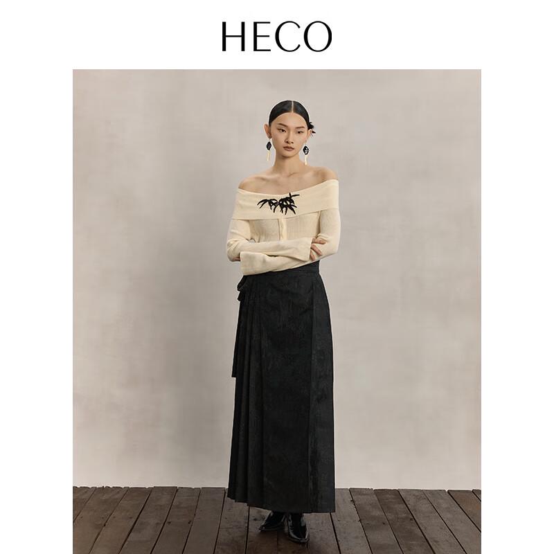 HECOHECO Women's New Chinese Style Off-Shoulder Bead Embroidery Knit Sweater