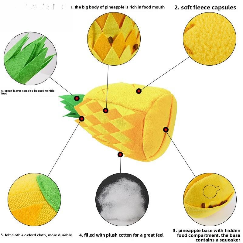 Pineapple Snuffle Pet Toy Hide Food Puzzle Plush Dog Toy Squeaky Teeth Grinding Relieve Boredom Interactive Training Toy for Dogs Pet Daily Play