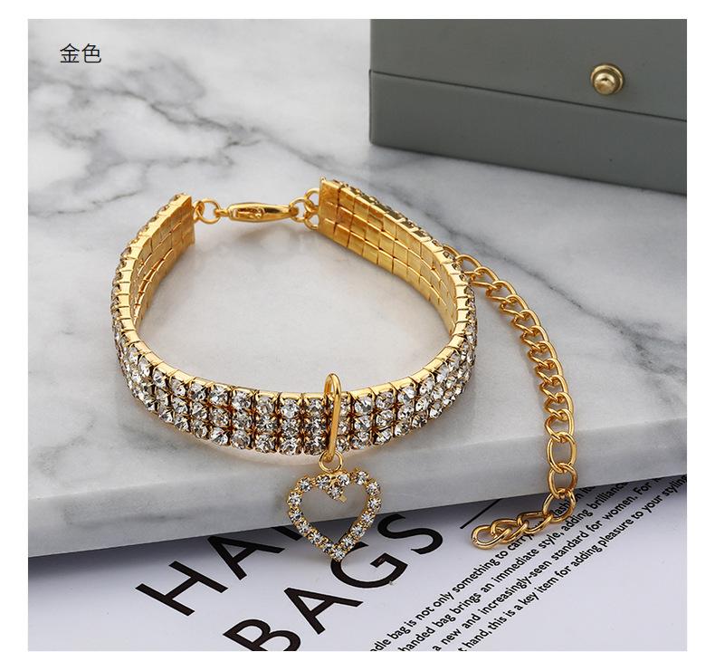 

Три ряда эластичных ожерелья со стразами для домашних животных, цепочка с подвеской в виде любви, ошейник для кошек и собак, товары для животных, аксессуары для маленьких собак S золотой