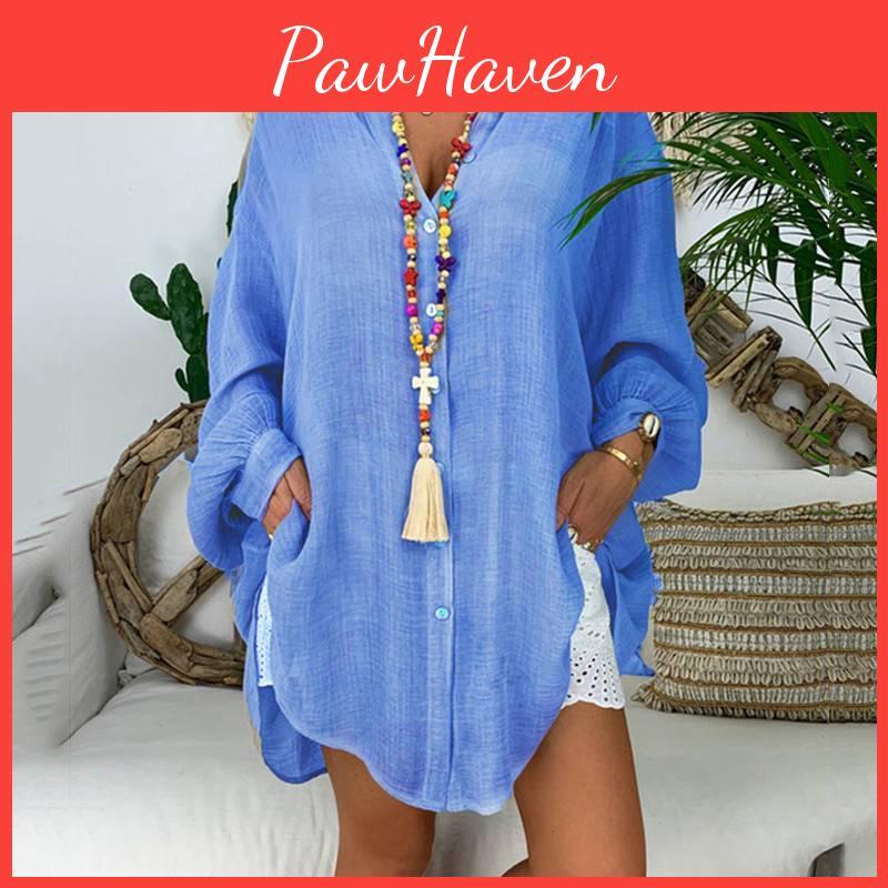Sleeve Shirts Long Womens Blouses Tops Button Down Loose Casual Plus Size Women White