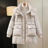 Mid-length Cotton Coat Women's Loose Removable Hat Cotton Coat New Winter Solid Color Warm Women's Jacket