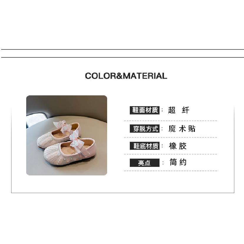 Girls' Crystal Princess Shoes2026Spring and summer new children's pearl and rhinestone bow performance shallow leather shoes