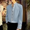 Men Stand Neck Stitching Buttons Up Casual Long Sleeve Shirts