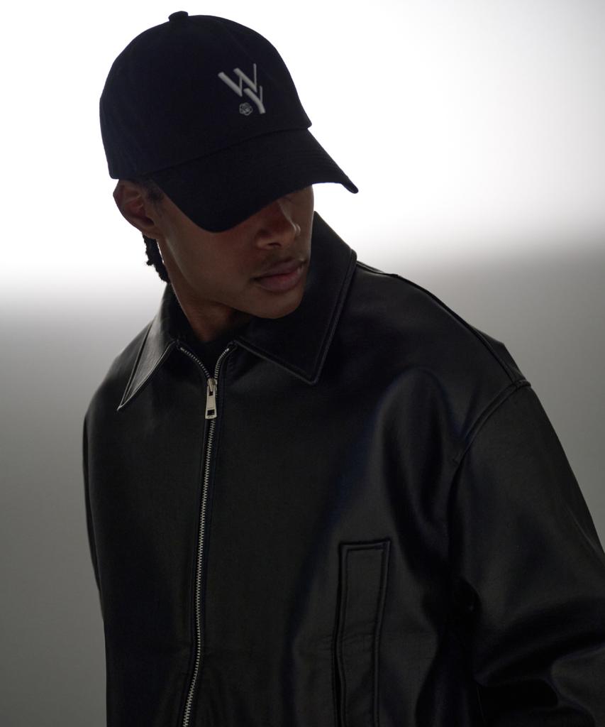ATTENTIONROW Initial Logo Embroidered Ball Cap (Black)