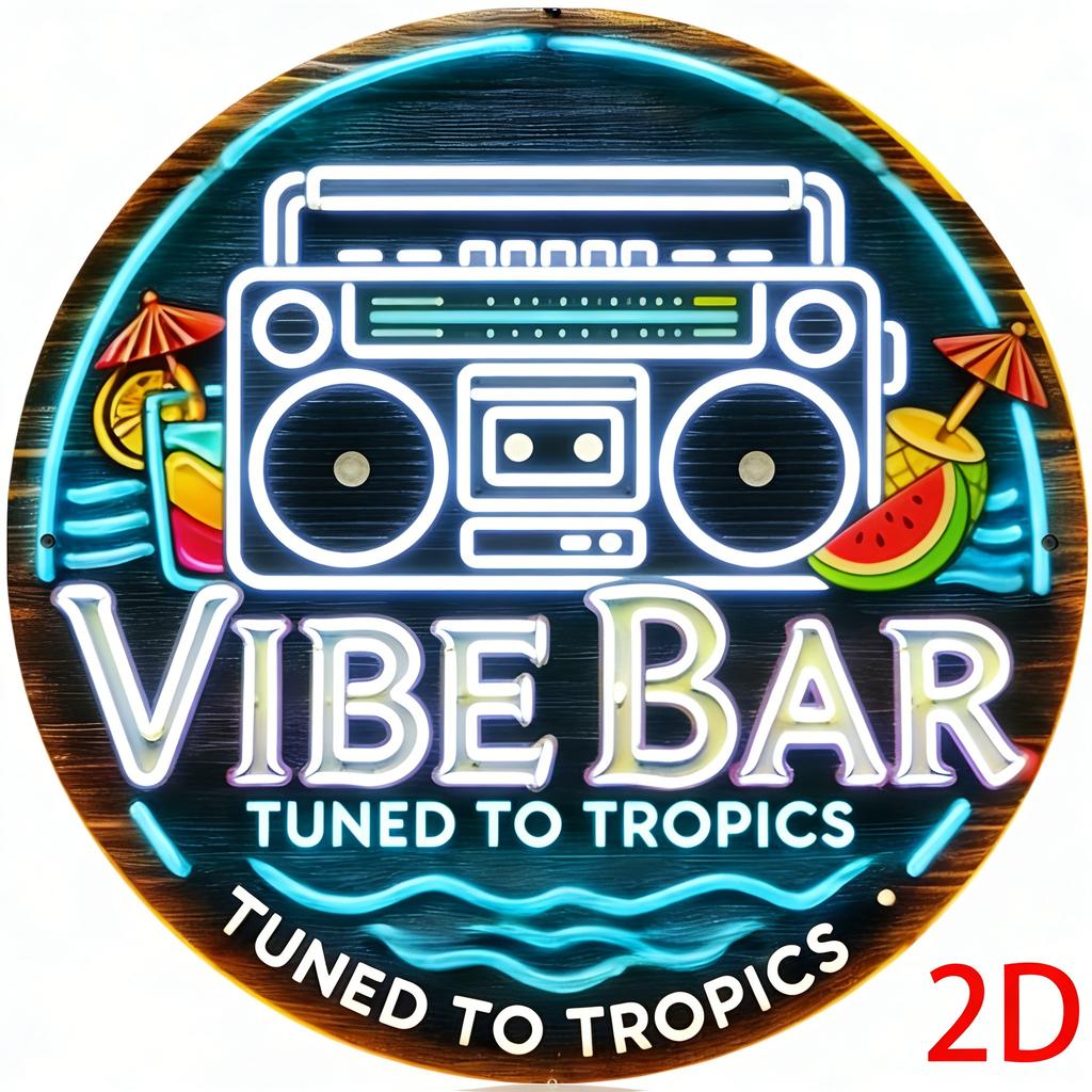 Paradise Lounge Neon Blue Parrot Round Metal Sign D Flat Printing Tropical Tiki Bar Cocktail Design Beachy Wall Decor for
