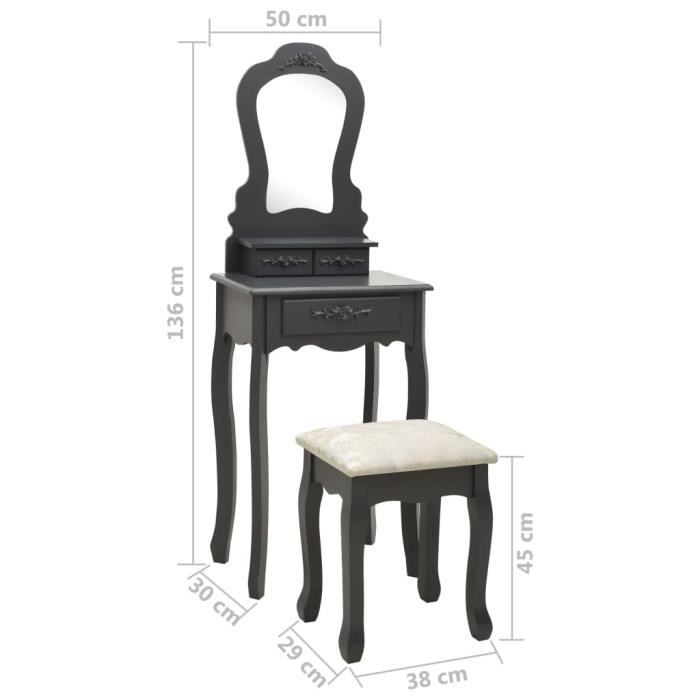 VidaXL Ensemble de coiffeuse avec tabouret Gris 50x59x136 cm Paulownia