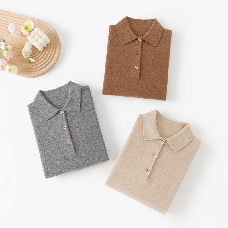 Women's Plus Size 100% Pure Cashmere Loose Warm Polo Collar Sweater