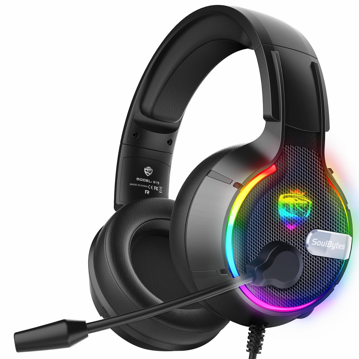 

SOULBYTES S19 RGB Light Over The Ear Headphones Wired PC Gaming Headset, USB+3.5mm+4Pin Type A