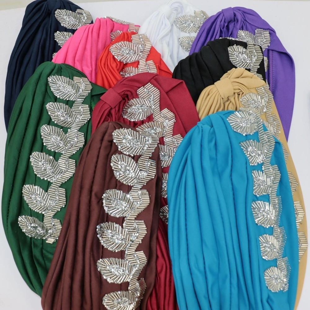 Solid Color Cross Knot Headwrap Versatile Headwrap Hat New Side Leaf Rhinestones Headscarf  Party
