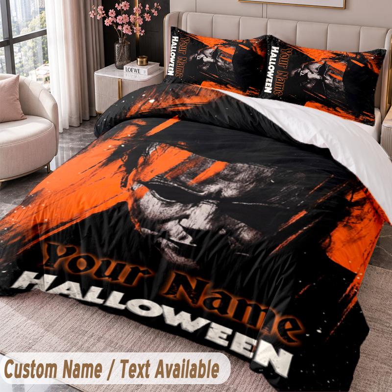 Custom Name Text 3Pcs Bedding Set Halloween Michael Myers Duvet Cover And Two Pillowcases