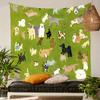 VIKAMA Cartoon Pet Tapestry Fresh Green Background with MultiBreed Dog Design Living Room Sofa Backdrop Wall Room Decor