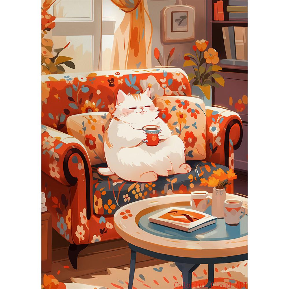 5D DIY Diamantmalerei Kreuzstich Stickerei Lustiges Tier Niedliche Schwarze Katze Weiße Katzen Vollrunde Bohrer Heimdekor Wandkunst Geschenk