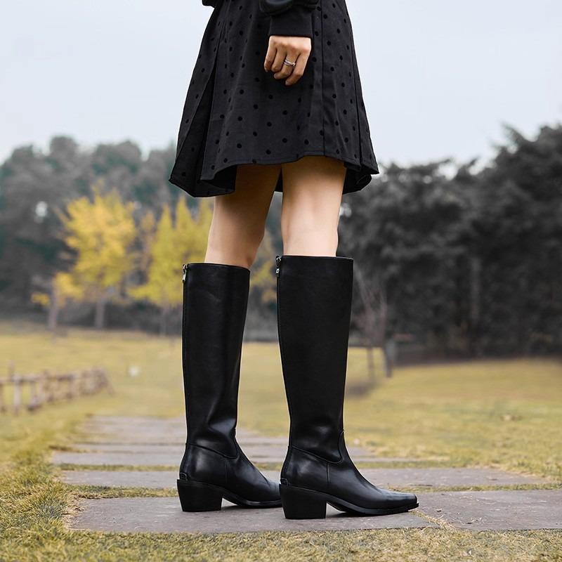 

Anti-slip Insole Height-increasing Vintage Shoes, Square-toed Boots, Thick-heeled Boots for Women 39 чорний