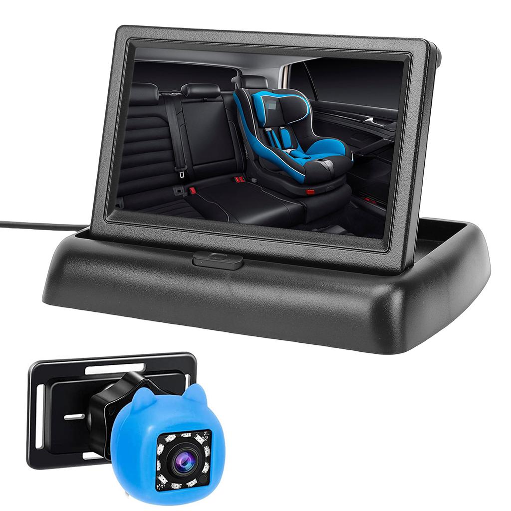 1080P Baby Car Camera, Baby Camera with 4.3  Foldable Monitor, Night Vision, 150 Degrees  Wide View Angle, 360 Degrees
