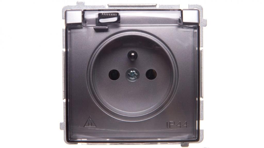 Simon Basic Single Socket with Cover Water-Resistant Ip44 16A 250V Matt Silver Bmgz1B.01/43A