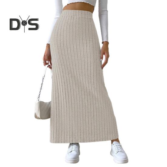 

Женская осенне-зимняя юбка с высокой талией, вязаная эластичная, толстая, теплая, до щиколотки, в полоску, облегающая, с разрезом подол, мягкая оболочка, женская юбка-макси L абрикосовый