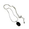 S925 Sterling Silver Black Agate Oval Necklace for Women: High-End, Simple Design with Snake Bone Chain