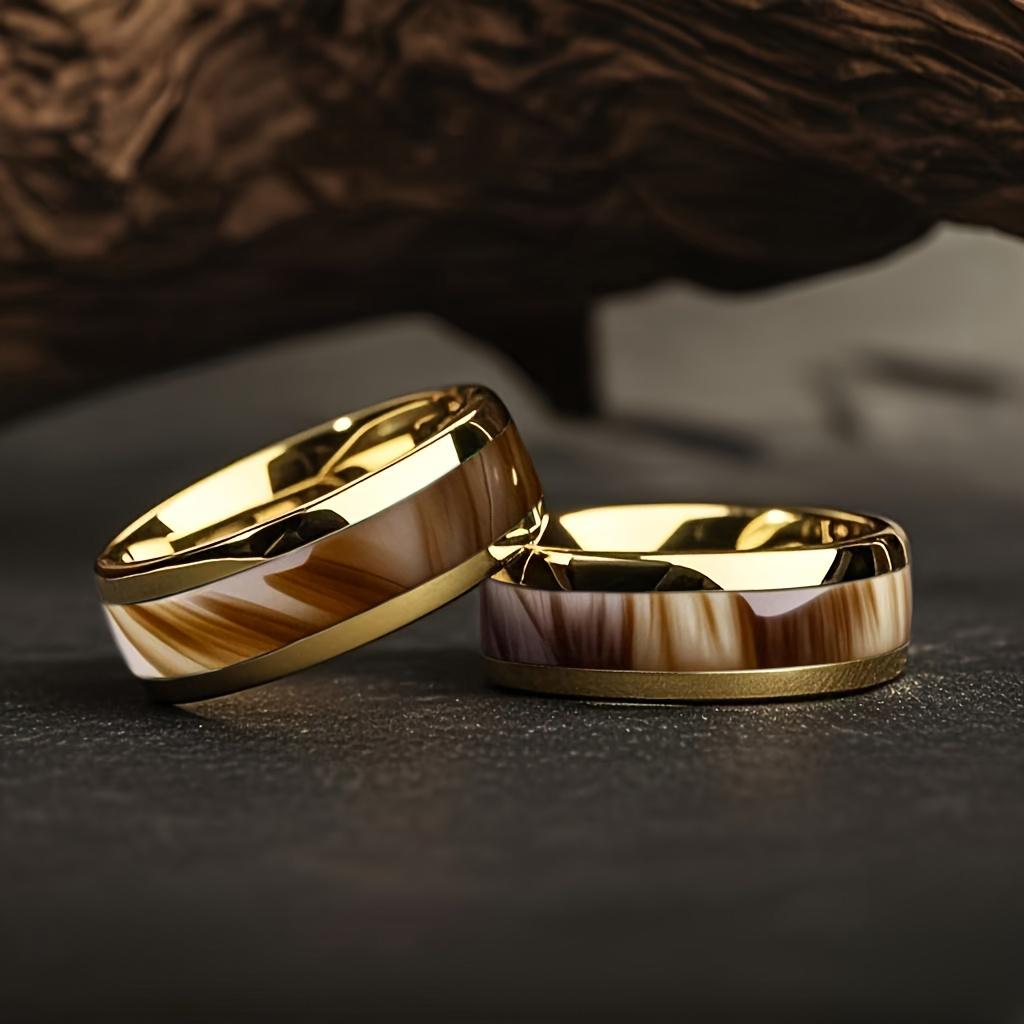 Trendy 8mm Gold Color Men Stainless Steel Ring With Brown Abalone Shell Inlay Rings for Men Women Wedding Jewelry Drop Shipping