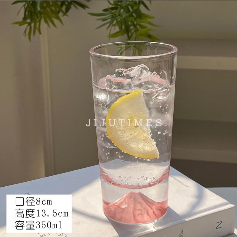 Frosted Pink Mount Fuji Glass Tumbler 210ml 350ml MinimalistDesign Coffee Whiskey Water Cup Home Office