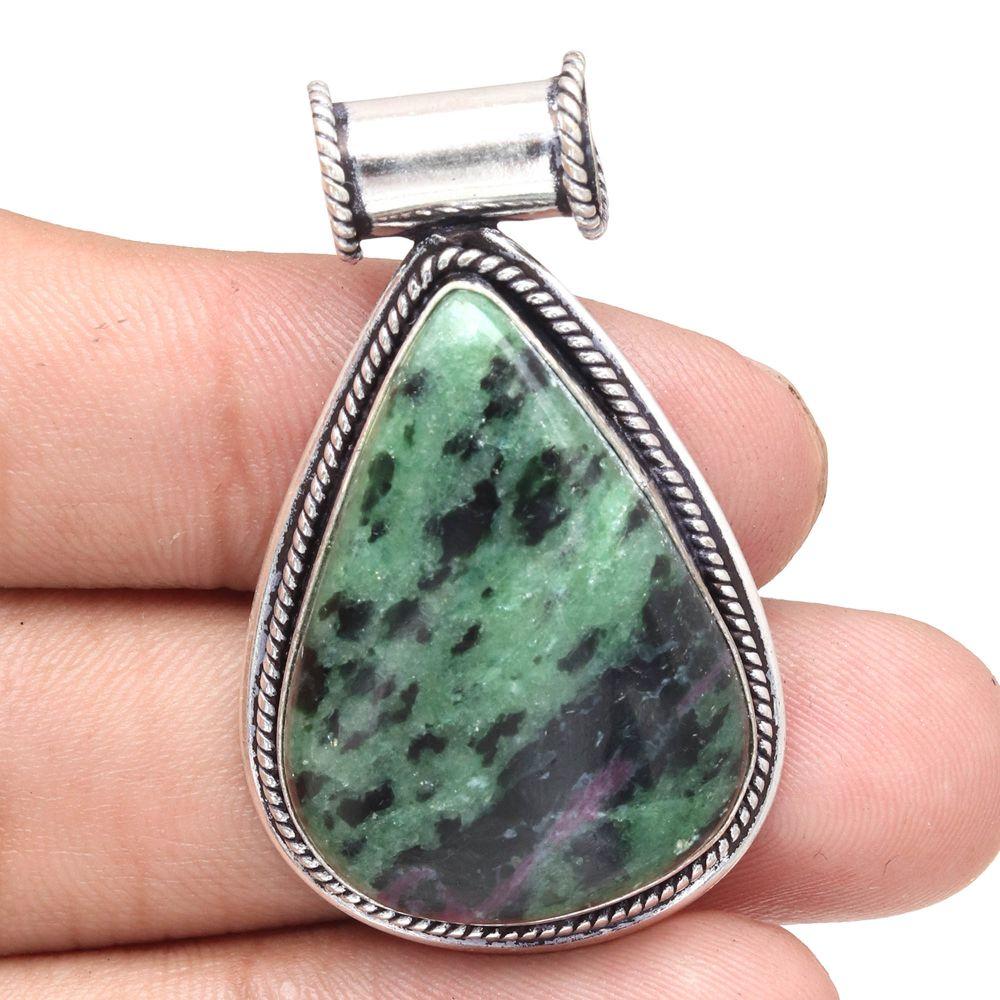 Pendant Ruby Zoisite Gemstone Mother'Day Gift Silver Jewelry 1.75"