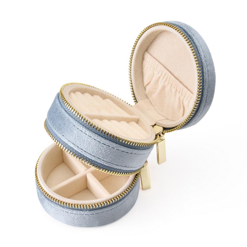 Custom Logo Double Layer Round Velvet Zipper Jewelry Box Portable Small Jewelry Storage Box Jewelry Gift Packaging Box Velvet