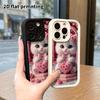 Phone Case: 2D Flat Design Suitable for iPhone 18 17 16 15 14 13 Pro Stepped Protective Case, Pink Rose Little White Cat, Christmas and Halloween Holi