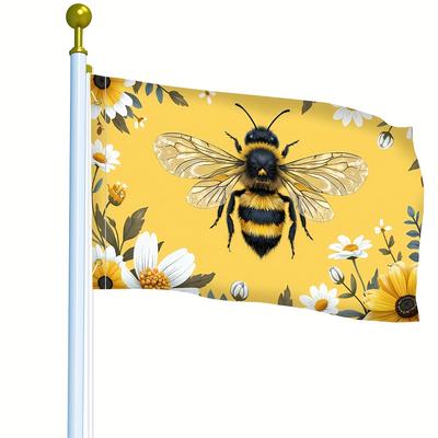 1pc, Vibrant Flag, Bee and Floral Design, Polyester Material, Suitable for Lawn, Yard, Beach Decoration - No Electricity Required, Lawn Accessory, Fun