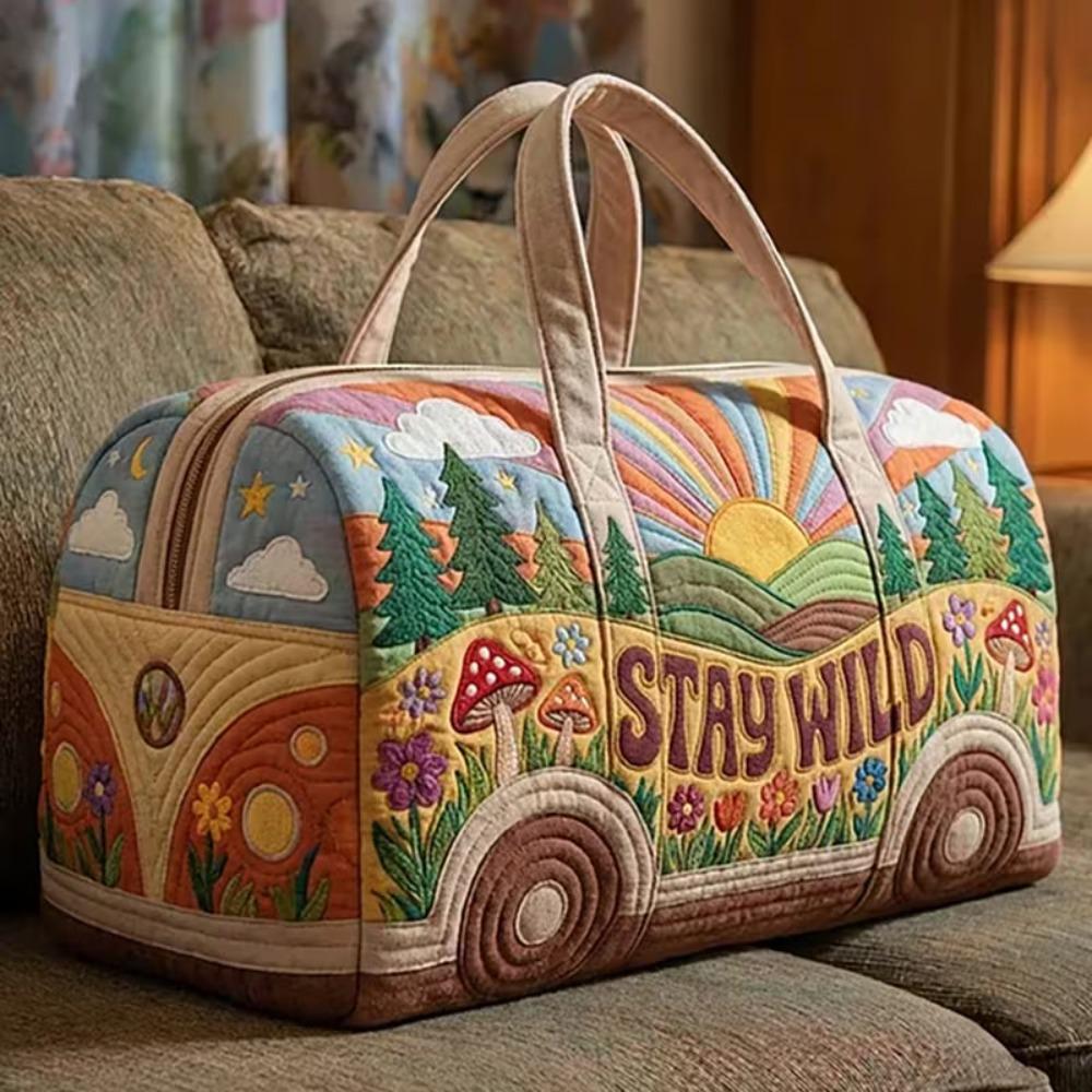 Shoulder Strap Quilted Duffle Bag Animals Pattern Large Capacity Travel Duffel Bag Tote Bags 3D Quilting Craft
